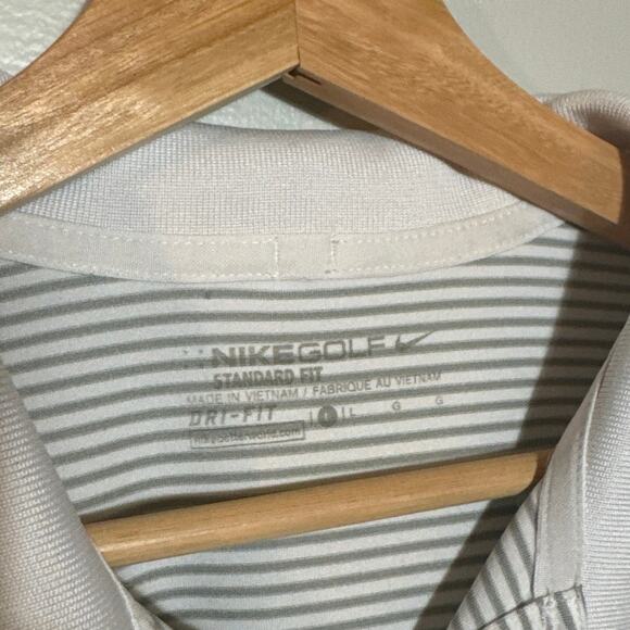 Mens Size L Nike Golf Dri-Fit Gray & White Striped Polo Shirt Embroidered Swoosh - Picture 3 of 4